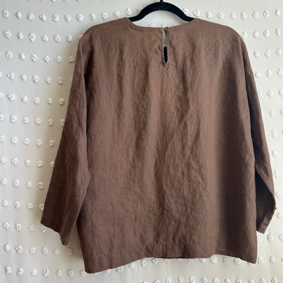 Eileen Fisher 100% Organic Linen Oversize Long Sleeve‎ Sz XS Brown - Picture 2 of 6